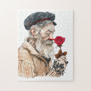 Puzzle Marin tenant une rose rouge dans un geste romantiq