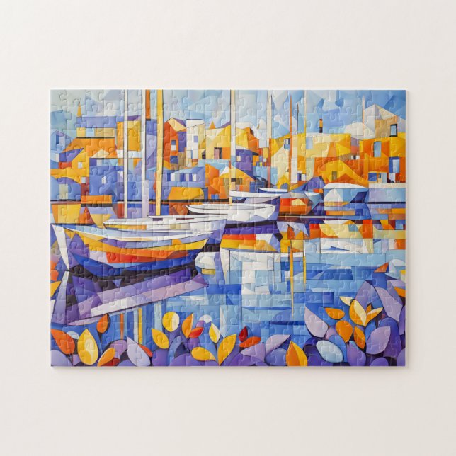Puzzle Marina cubiste avec bateaux et reflets (Horizontal)