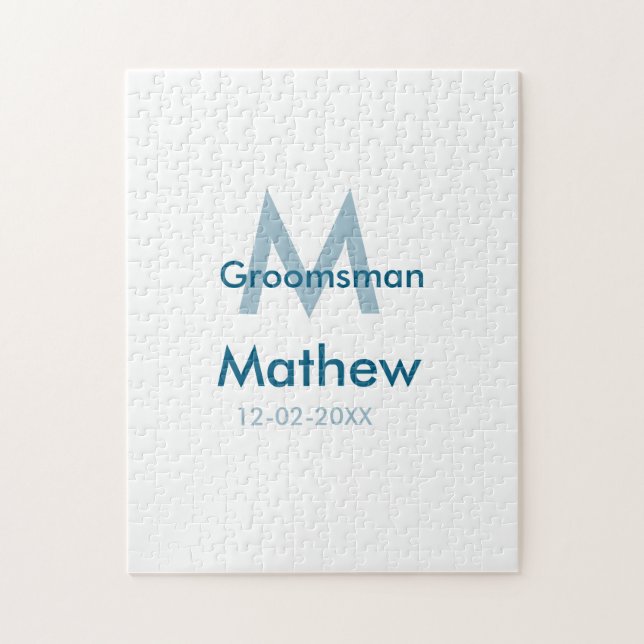 Puzzle Marine bleu groomsman nom lettre date masculin par (Vertical)