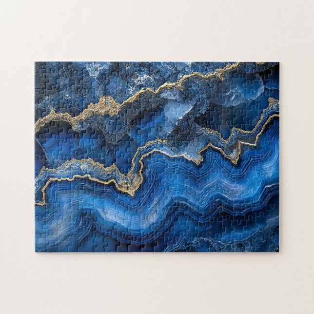 Puzzle Marine Blue Geode Slice avec veines d'or (Horizontal)