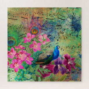 Puzzle Marine Blue Peacock rose Fleurs Notes musicales