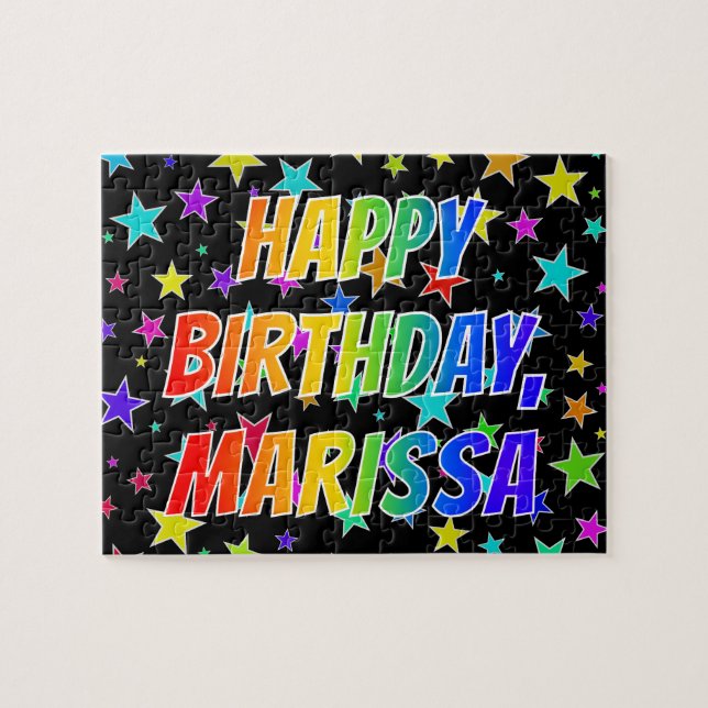 Puzzle "MARISSA" Prénom, Amusant "HEUREUX ANNIVERSAIRE" (Horizontal)