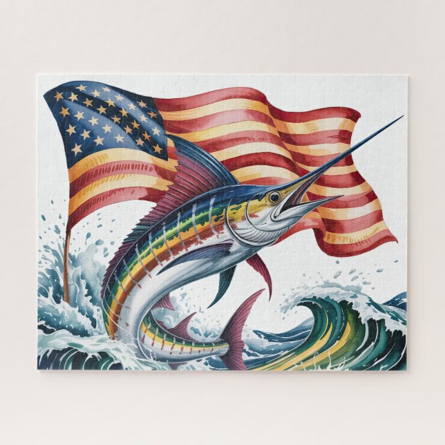 Puzzle Marlin Patriotique Avec Drapeau (Horizontal)