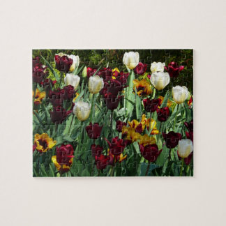 Puzzle Maroon et Tulipes Jaunes Florales colorées