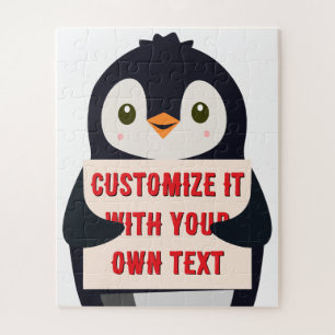 Puzzle Mascotte pingouin tenant un panneau pour un texte