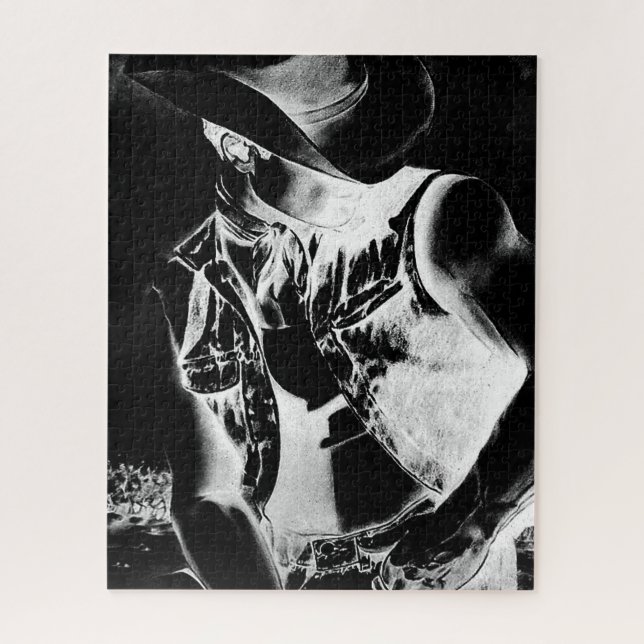 Puzzle Masculine Cool Moderne Noir Et Blanc Cowboy Art (Vertical)