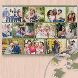 Puzzle Masonry Grid Family Photo Collage Green