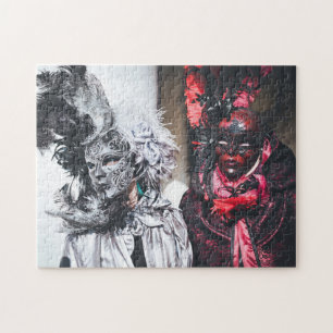 Puzzle Masques de carnaval en argent et rouge à Venise (I