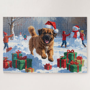 Puzzle Mastiff Tibétain Courant dans la Neige avec un Cha
