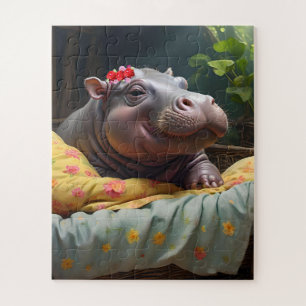 Puzzle "Matinage des lunettes : Baby Hippo se réveille da