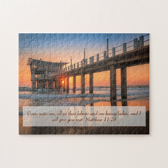 Puzzle Matthieu 11:28 Ocean Sunset Pier (Horizontal)