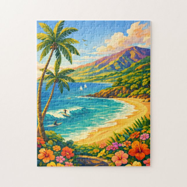 Puzzle Maui Hawaii Côte Tropicale Voyage Rétro (Vertical)