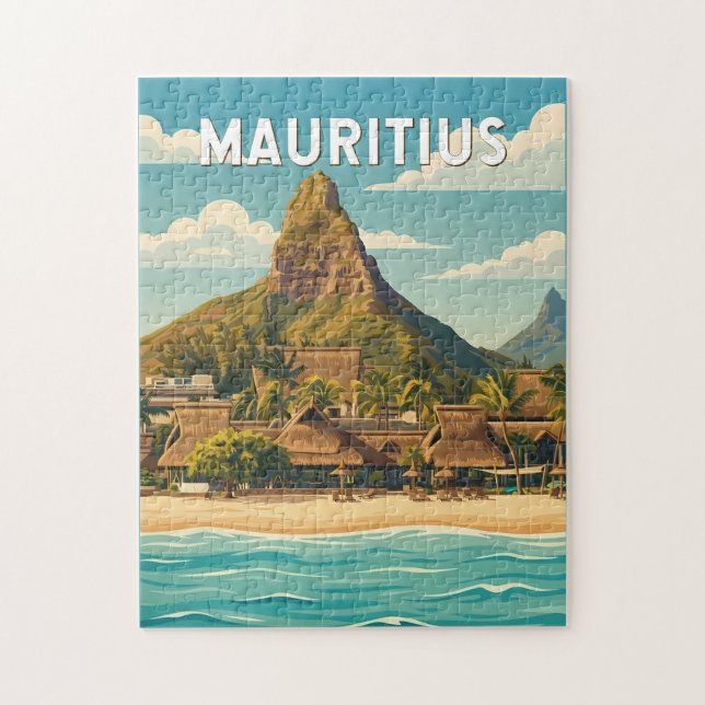 Puzzle Mauritius Illustration Travel Art Vintage (Vertical)