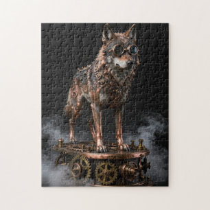 Puzzle mécanique de loup steampunk sur engrenages