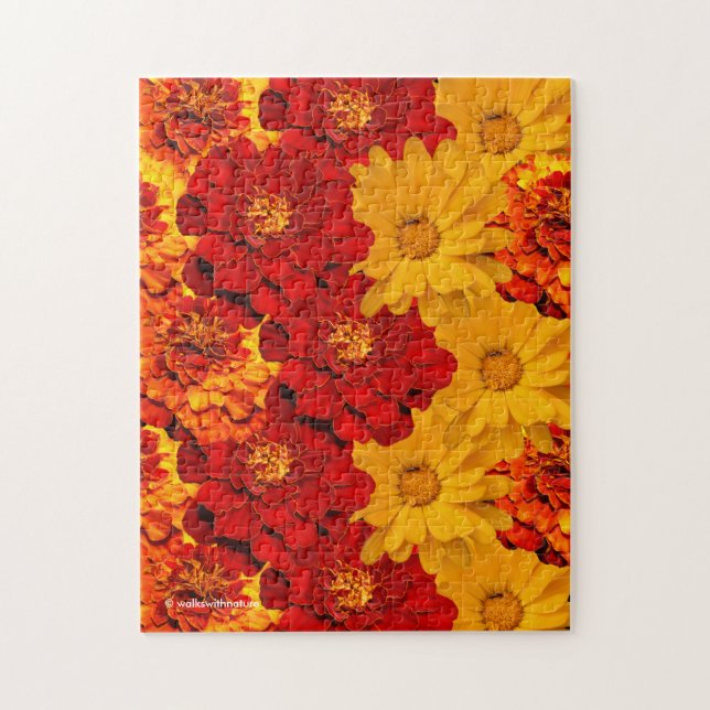 Puzzle Médaille des Marigolds rouge jaune et orange (Vertical)