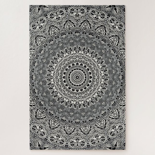 Puzzle Médaillons de style tribal gris et noir (Vertical)