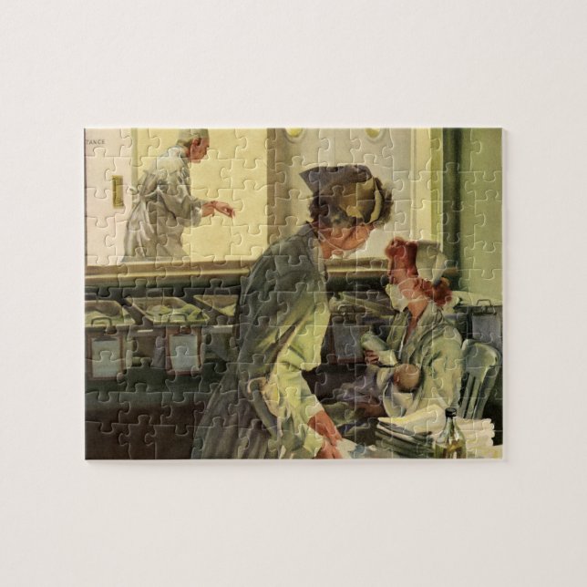 Puzzle Médecine vintage, Infirmières avec nouveau-nés béb (Horizontal)