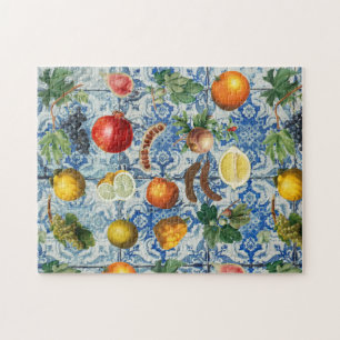 Puzzle Méditerranéen Fruits d'été & Mosaïque bleu blanc 