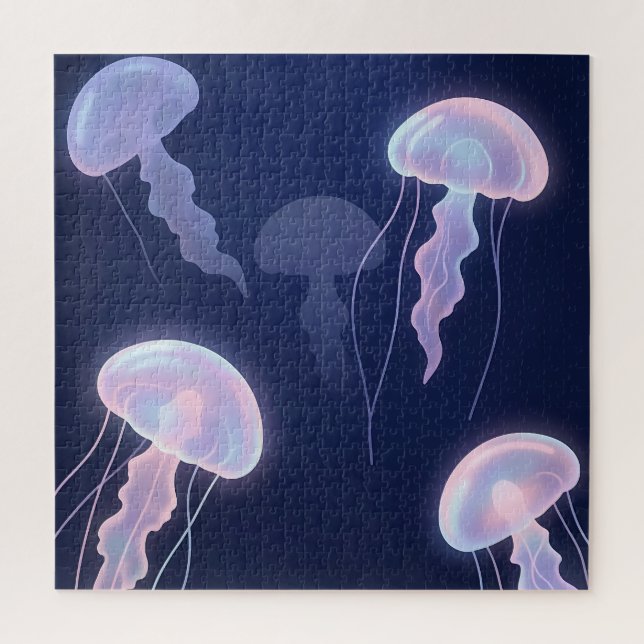 Puzzle Méduses iridescentes lumineuses bleu profond rose  (Vertical)
