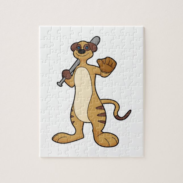 Puzzle Meerkat comme joueur de baseball avec batte de bas (Vertical)