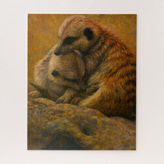 Puzzle Meerkat Cuddle - Peinture faunique tonique Terre (Vertical)