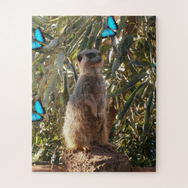 Puzzle Meerkat Et Papillons Bleus, (Vertical)