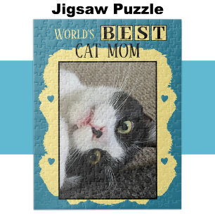 Puzzle Meilleur chat maman ajouter la photo bleu jaune
