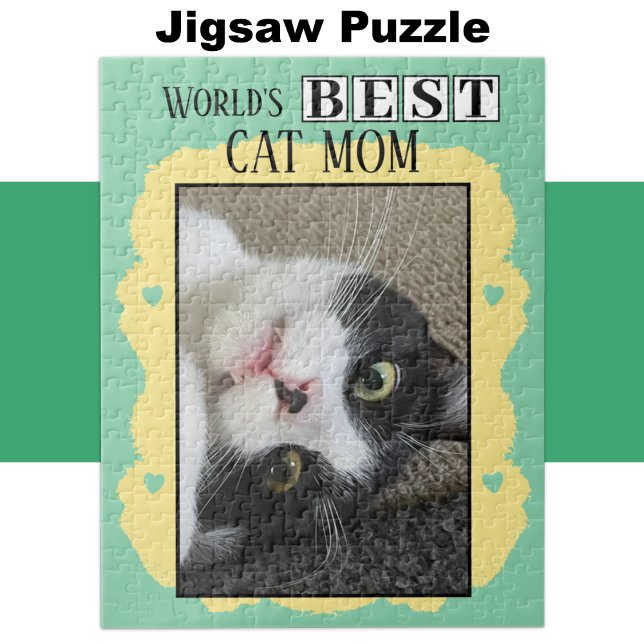 Puzzle Meilleure maman chat ajouter la photo vert jaune (Créateur téléchargé)