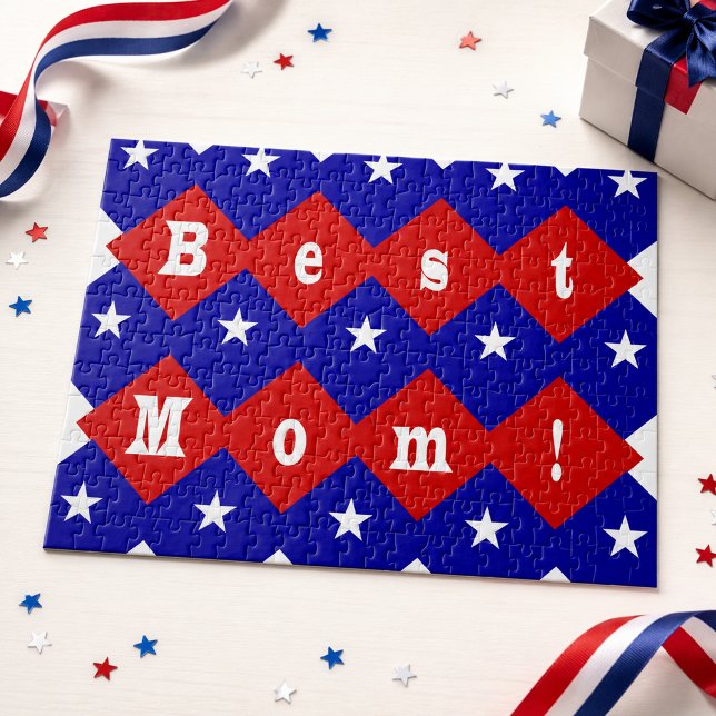 Puzzle Meilleure Maman en forme de diamant patriotique (Best Mom Patriotic Red White Blue Gift Jigsaw Puzzle)