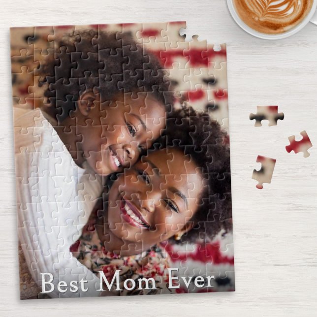 Puzzle Meilleure maman jamais garde photo personnalisée (A jigsaw puzzle with custom photo and 'Best Mom Ever' words)