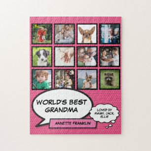 Puzzle Meilleure Mamie du Monde 12 Collage Photo Rose Amu