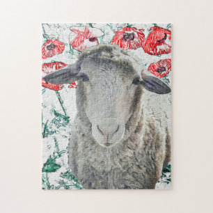 Puzzle Mélange Mouton Animal Red Poppy Fleurs
