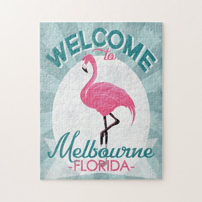 Puzzle Melbourne Florida Flamant rose rose Retro (Vertical)