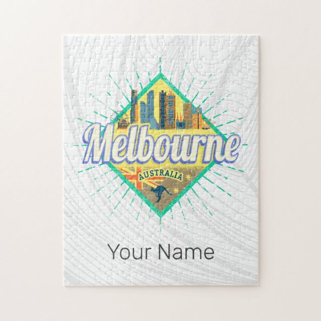 Puzzle Melbourne Victoria Australia Retro Skyline Vintage (Vertical)