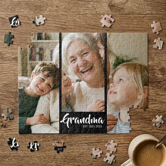 Puzzle Mémé a établi le script moderne 3 Photo (Mom Established Modern Script 3 Photo Jigsaw Puzzle)