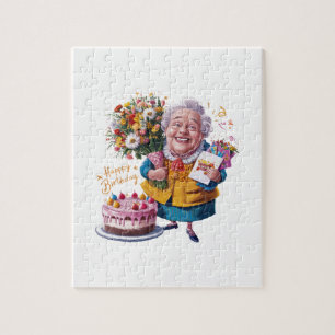 Puzzle Mémé à vélo avec gâteau et ballons