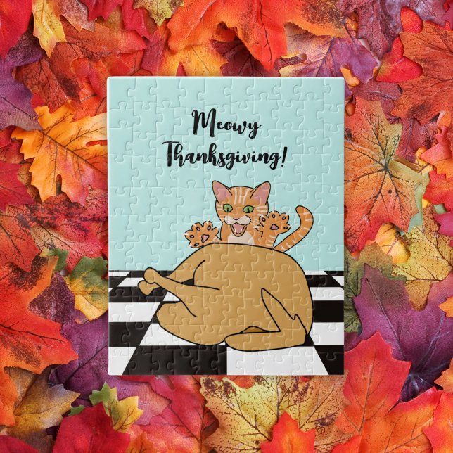 Puzzle Meowy Thanksgiving Drôle chat Turquie Dessin (Créateur téléchargé)