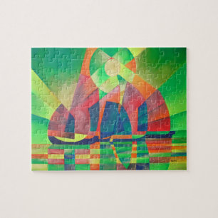 Puzzle Mer de vert avec des joncs Abstraits cubes