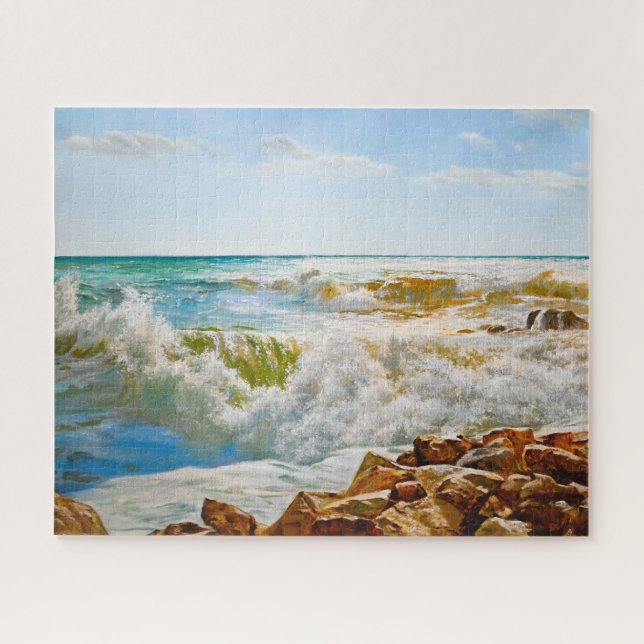 Puzzle Mer ensoleillée avec vagues déferlantes (Horizontal)