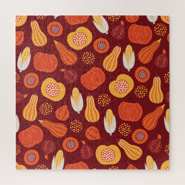 Puzzle Merci Citrouille Brown Motif sans Seamless. (Vertical)