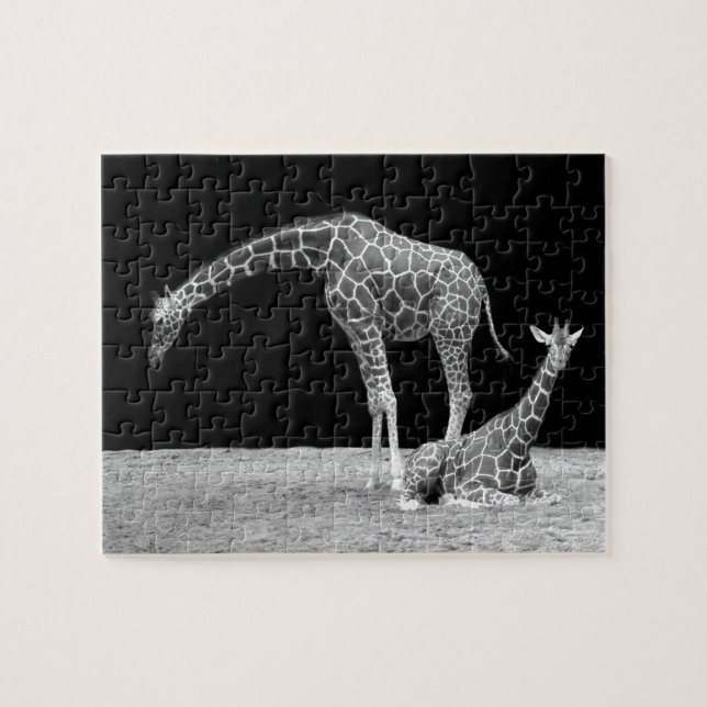 Puzzle Mère et bébé girafes noir et blanc (Horizontal)