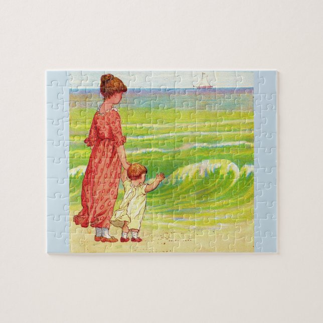 Puzzle mère et bébé sur la plage (Horizontal)