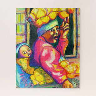 Puzzle mère et enfant africains, art ethnique coloré,