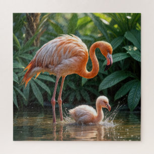 Puzzle Mère Flamant rose avec poussin