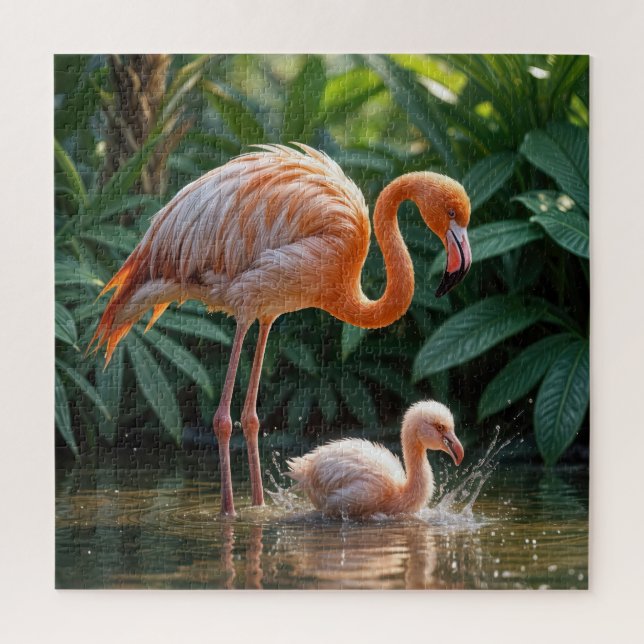 Puzzle Mère Flamant rose avec poussin (Vertical)