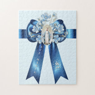 Puzzle Mère Mary Blue Bow Religieux Catholique