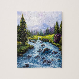Puzzle Mère nature avec arbres verts et rivière