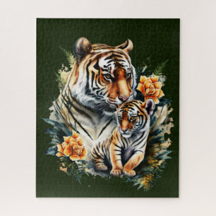 Puzzle Mère Tigre avec son casse-tête