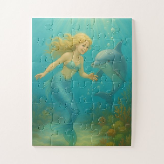 Puzzle Mermaid and Dolphin Kids 30 oversized piece (Vertical)