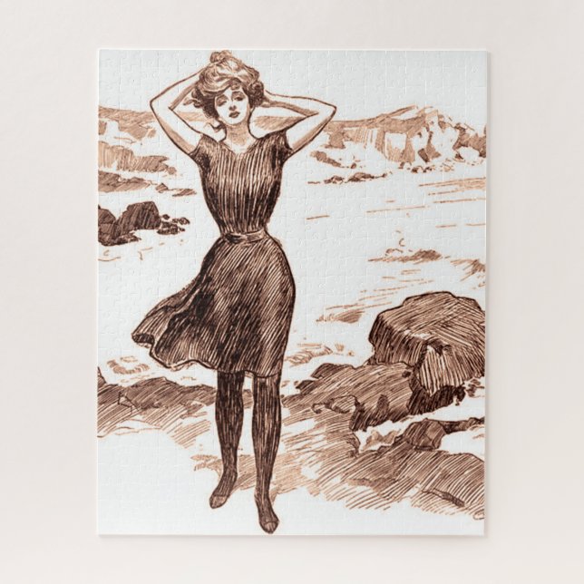 Puzzle Mermaid Beach Gibson Girl Victorian Antique (Vertical)